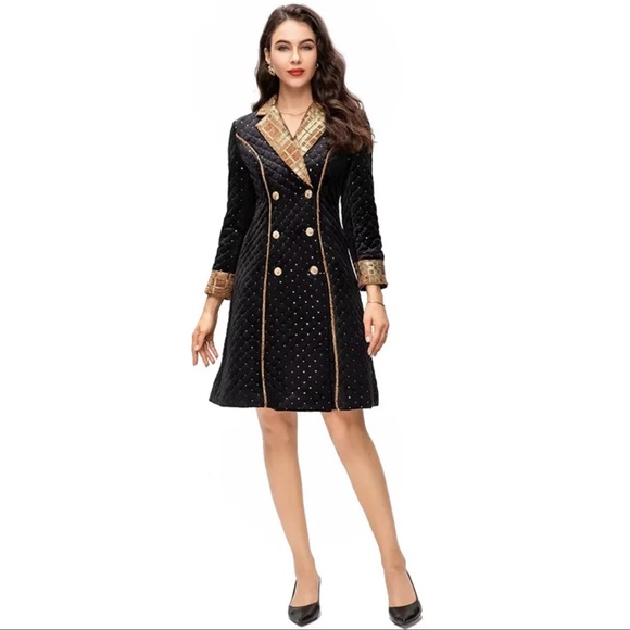 🎁  GORGEOUS Quilted Velvet Metallic Long Jacket The ipinel - Picture 2 of 10